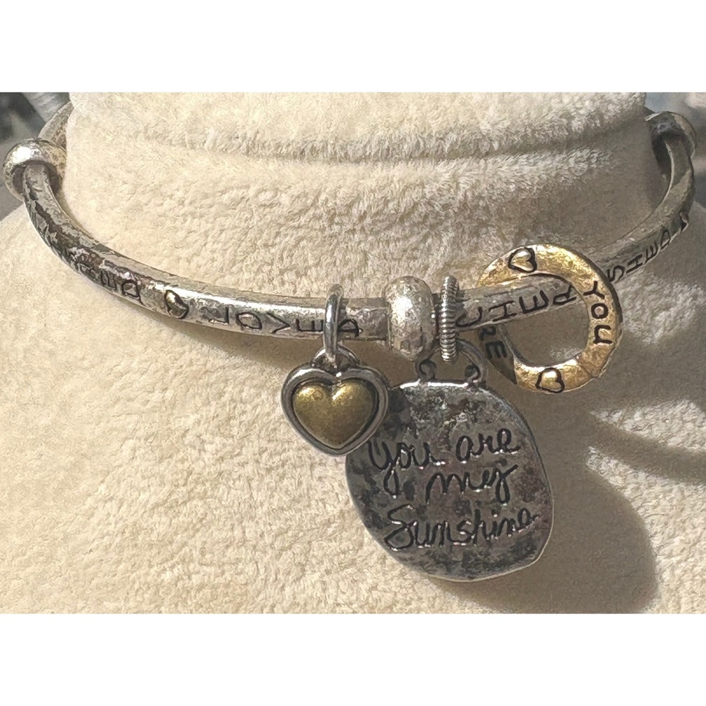 Brighton You Are My Sunshine Charm Bangle Bracelet Silver Gold Tone Engraved
